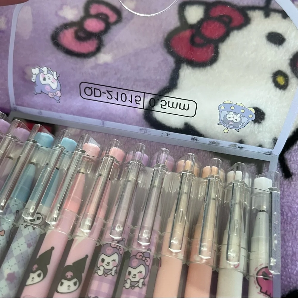 Set of 12 Kuromi Black Ink Pens in a Plastic Carrying Case